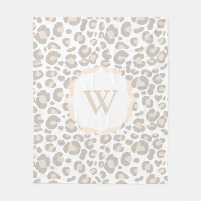 Classy Neutral Cheetah Print & Initial Letter Fleece Blanket (Front)