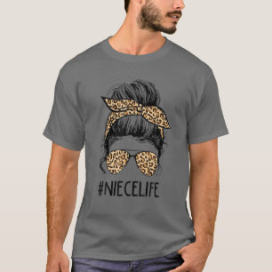 Classy Niece Life Messy Hair Bun Leopard Women Mot T-Shirt