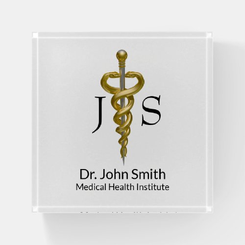 Classy Noble Asclepius Medical Elegant Gold Silver Paperweight