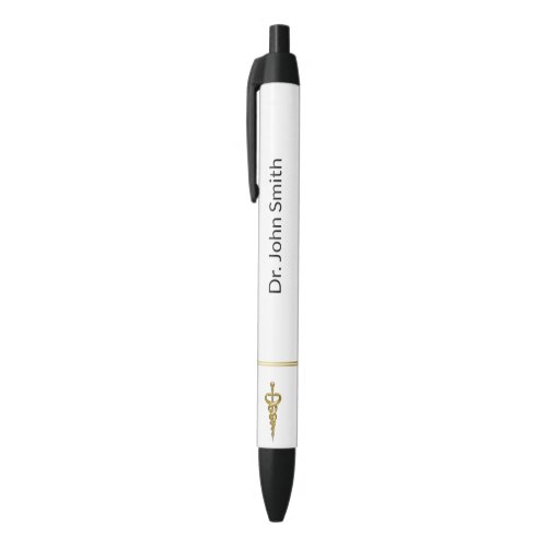 Classy Noble Elegant Gold Silver Asclepius Medical Black Ink Pen