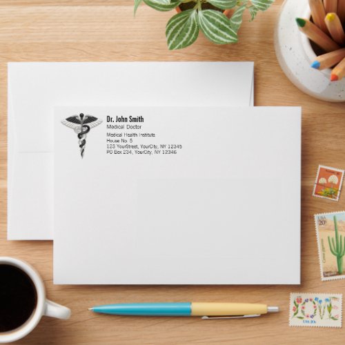 Classy Noble Elegant Medical Black White Caduceus Envelope
