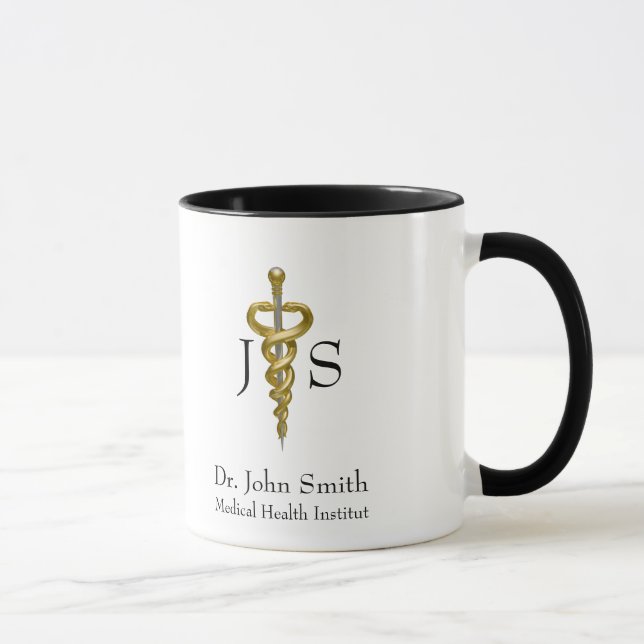 Classy Noble Elegant Medical Gold Silver Asclepius Mug (Right)