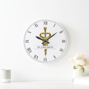 Classy Noble Medical Asclepius Elegant Gold Silver Large Clock