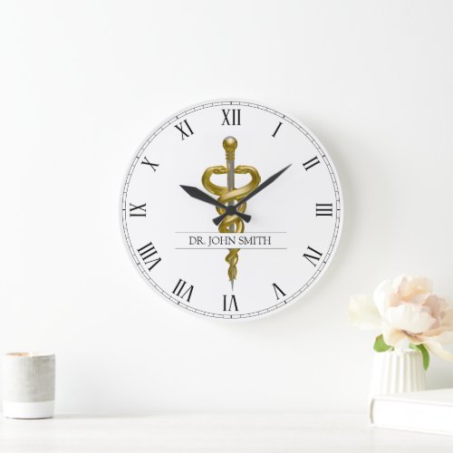 Classy Noble Medical Asclepius Elegant Gold Silver Large Clock