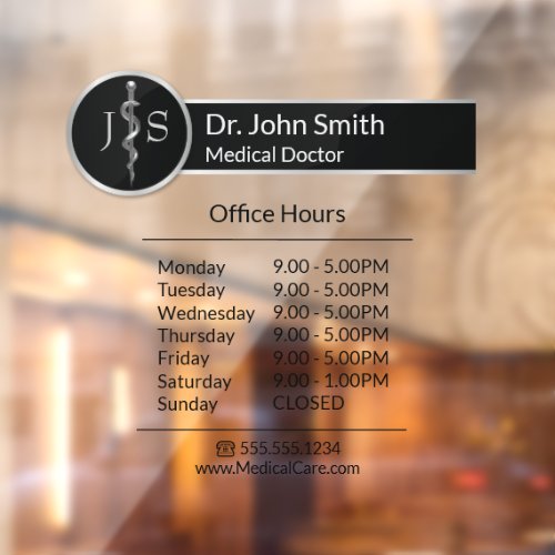 Classy Noble Medical Asclepius Rod Opening Hours Window Cling