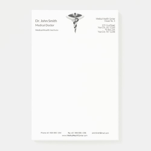 Classy Noble Medical Elegant Black White Caduceus Post_it Notes