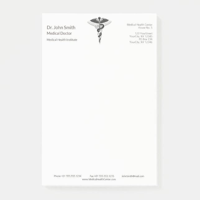 Classy Noble Medical Elegant Black White Caduceus Post-it Notes (Front)