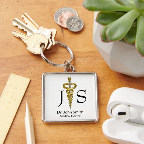 Classy Noble Medical Elegant Gold Silver Asclepius Keychain