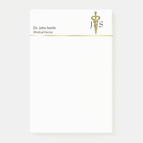 Classy Noble Medical Elegant Gold Silver Asclepius Post_it Notes