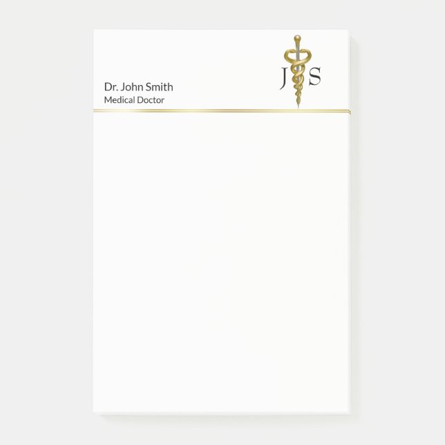 Classy Noble Medical Elegant Gold Silver Asclepius Post-it Notes (Front)