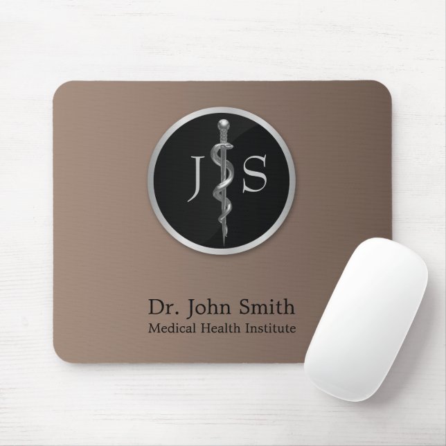 Classy Noble Medical Rod of Asclepius Silver Mouse Pad (With Mouse)