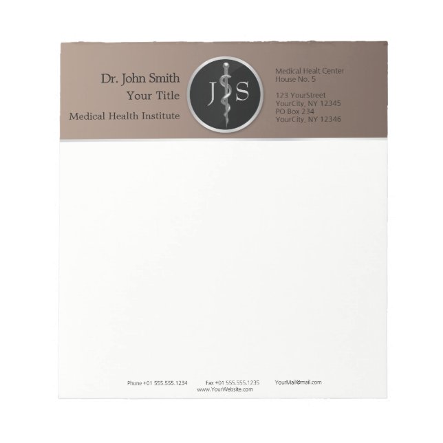 Classy Noble Medical Silver Rod of Asclepius Notepad (Front)