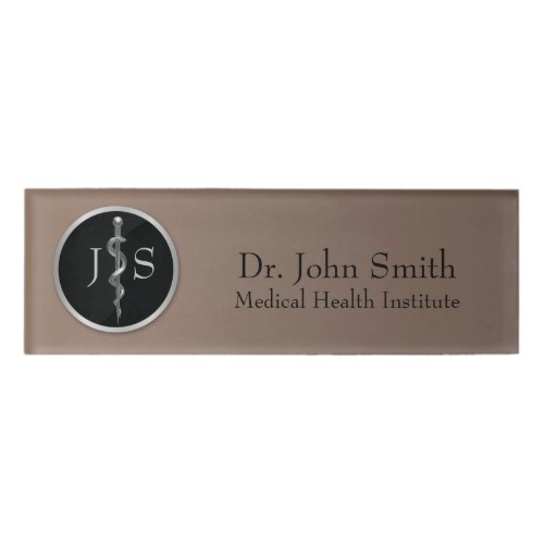 Classy Noble Rod of Asclepius Medical Silver Name Tag