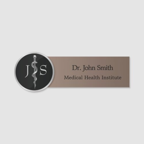 Classy Noble Silver Rod of Asclepius Medical Name Tag