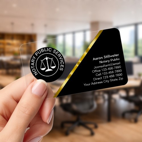 Classy Notary Public Clear Business Cards