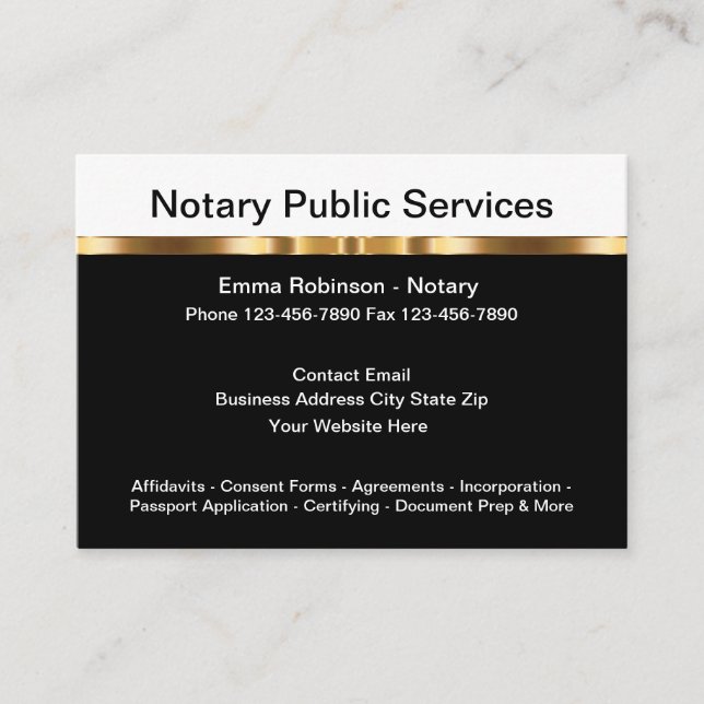 Classy Notary Public Upscale Business Cards (Front)