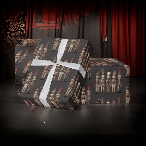 Classy Nutcracker Soldiers Brown Traditional Wrapping Paper