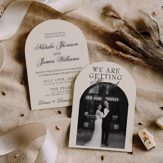 Classy Old Money Retro Photo Arched Wedding Invitation (Creator Uploaded)