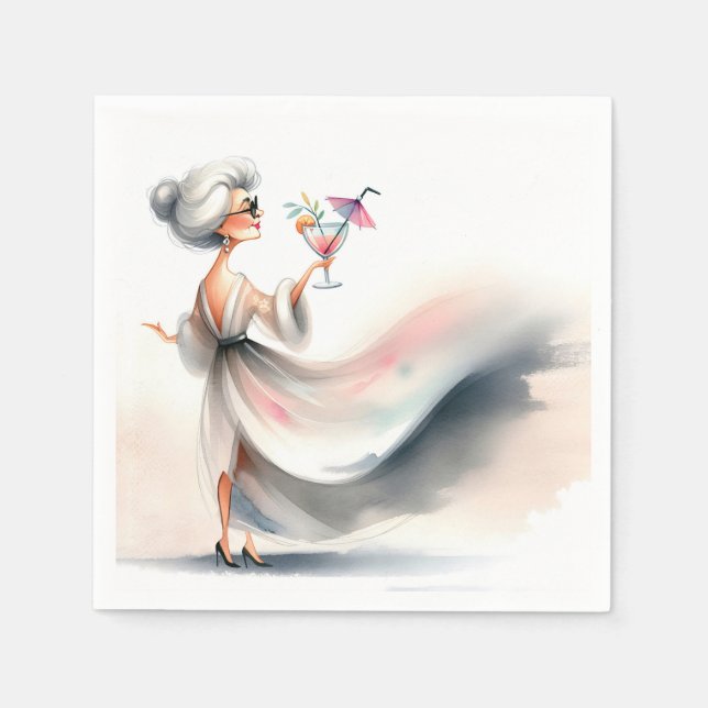 Classy Older Woman With Party Drink Napkins (Front)