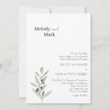 Classy Olive Branch Wedding Invitation