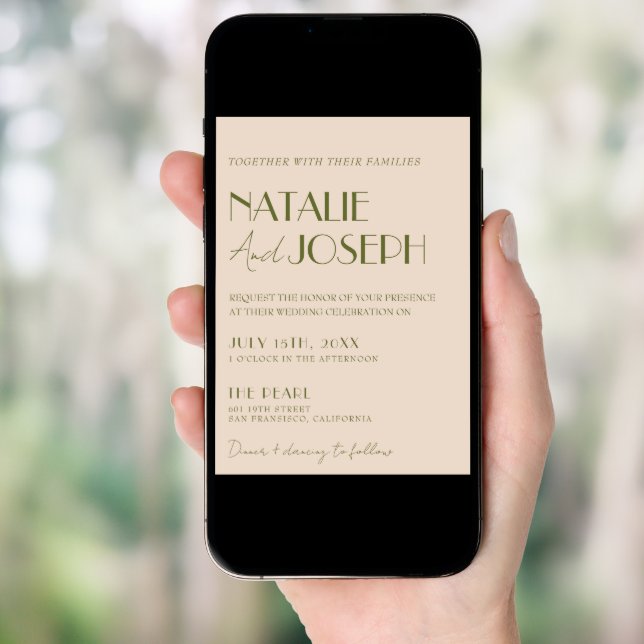 Classy Olive Green Brown Fancy Retro Wedding Invitation (Front Digital)