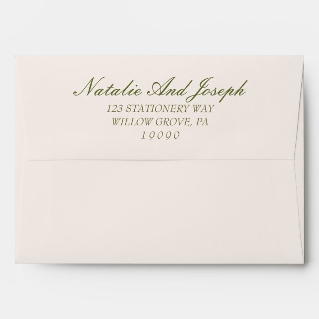 Classy Olive Green Cream Old Money Retro Wedding Envelope (Back (Top Flap))