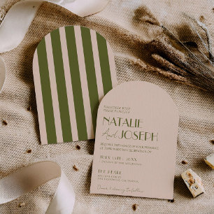 Classy Olive Green Fancy Retro Arched  Wedding Invitation