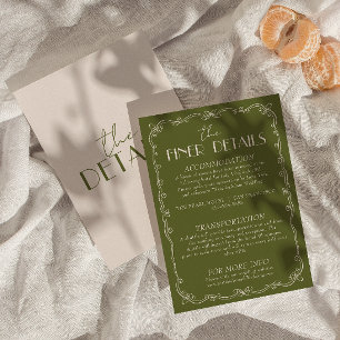 Classy Olive Green Ivory Old Money Wedding Details Enclosure Card