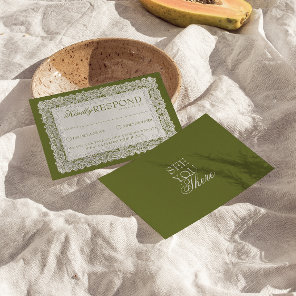Classy Olive Green Lace Doily Old Money Wedding RSVP Card