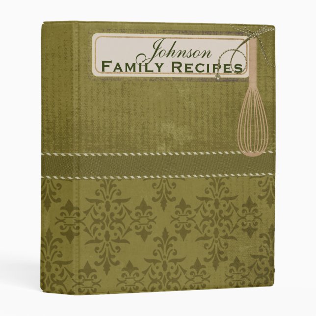Classy Olive Green Mini Recipe Binder (Front/Spine)