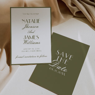 Classy Olive Green Old Money Classic Boho Wedding Save The Date
