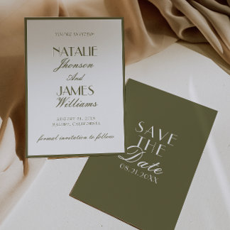 Classy Olive Green Old Money Classic Boho Wedding Save The Date