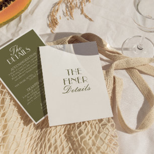 Classy Olive Green Old Money Fancy Wedding Details Enclosure Card