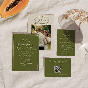 Classy Olive Green Old Money Photo Wedding Invitation