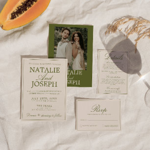 Classy Olive Green Old Money Retro Luxury Wedding Invitation