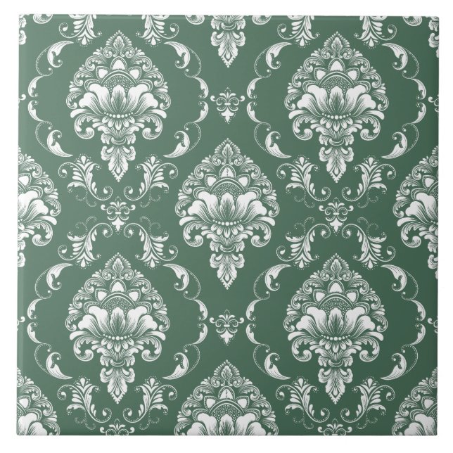 Classy olive green retro pattern of Victorian  Ceramic Tile (Front)