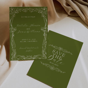 Classy Olive green Romantic Old Money Wedding Save The Date
