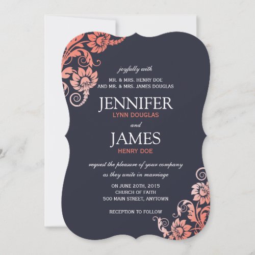 Classy Ombre Coral and Blue Wedding Invitations