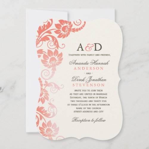 Classy Ombre Coral Flowers Wedding Invitations