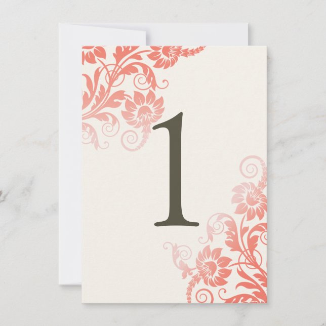 Classy Ombre Coral Table Number Card (Front)