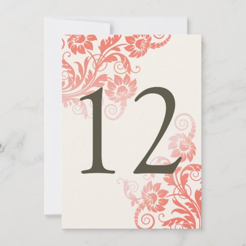 Classy Ombre Coral Table Number Card