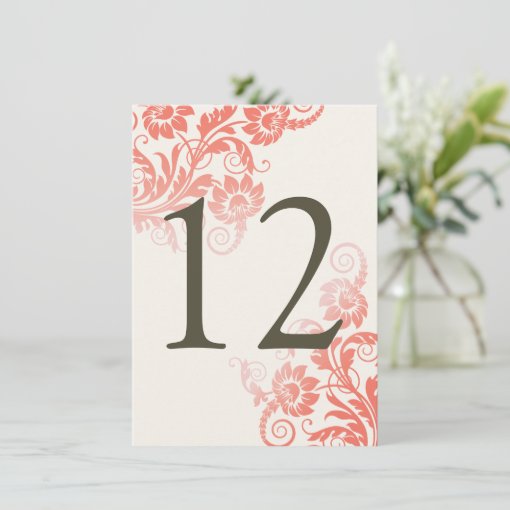 Classy Ombre Coral Table Number Card | Zazzle