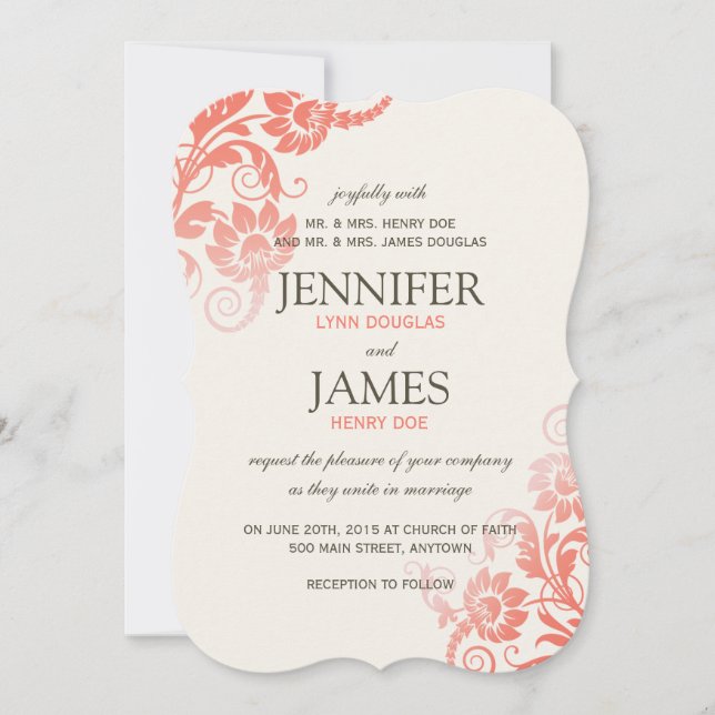 Classy Ombre Coral Wedding Invitations (Front)