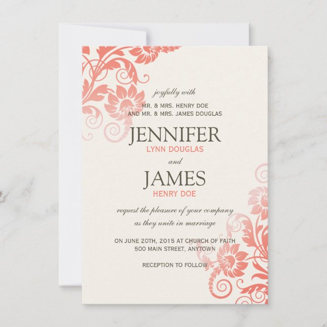 Classy Ombre Coral Wedding Invitations (Front)