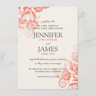 Classy Ombre Coral Wedding Invitations