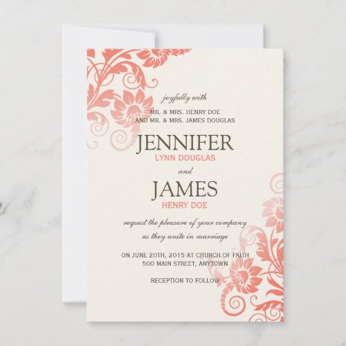 Classy Ombre Coral Wedding Invitations