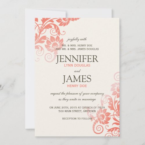 Classy Ombre Coral Wedding Invitations 5x7