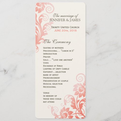 Classy Ombre Coral Wedding Program