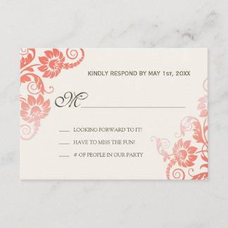 Classy Ombre Coral Wedding RSVP Card