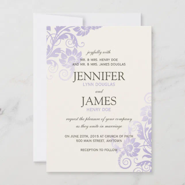 Classy Ombre Lilac Wedding Invitations 